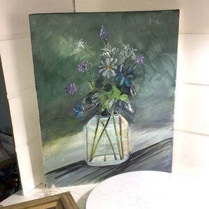 Vintage  oil on canvas/flowers in jar from Shenandoah Valley VA artist